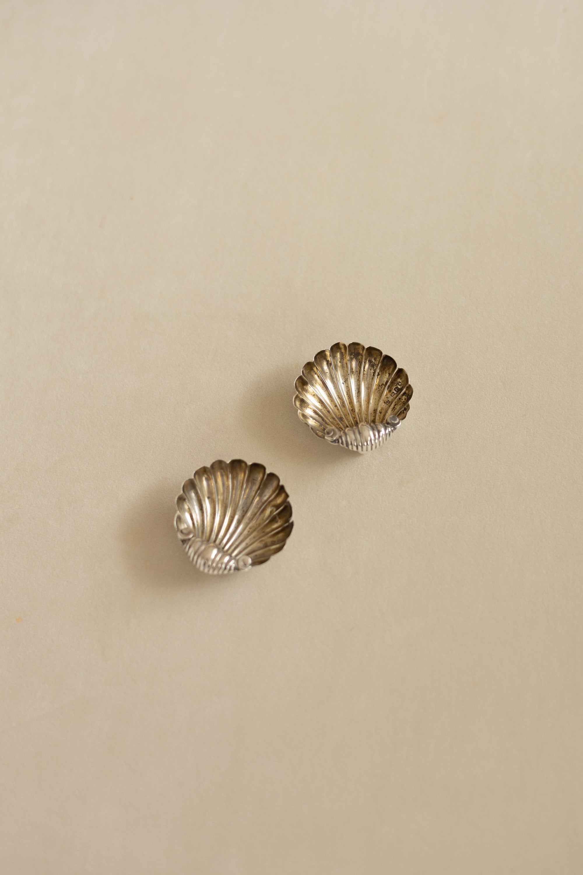 Victorian Pair of Solid Silver Shell shaped Salts