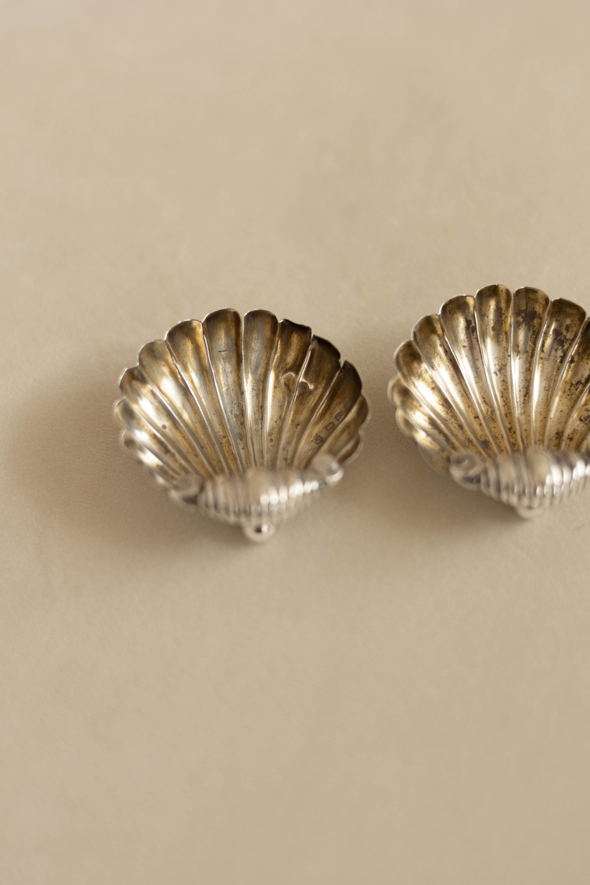 Victorian Pair of Solid Silver Shell shaped Salts