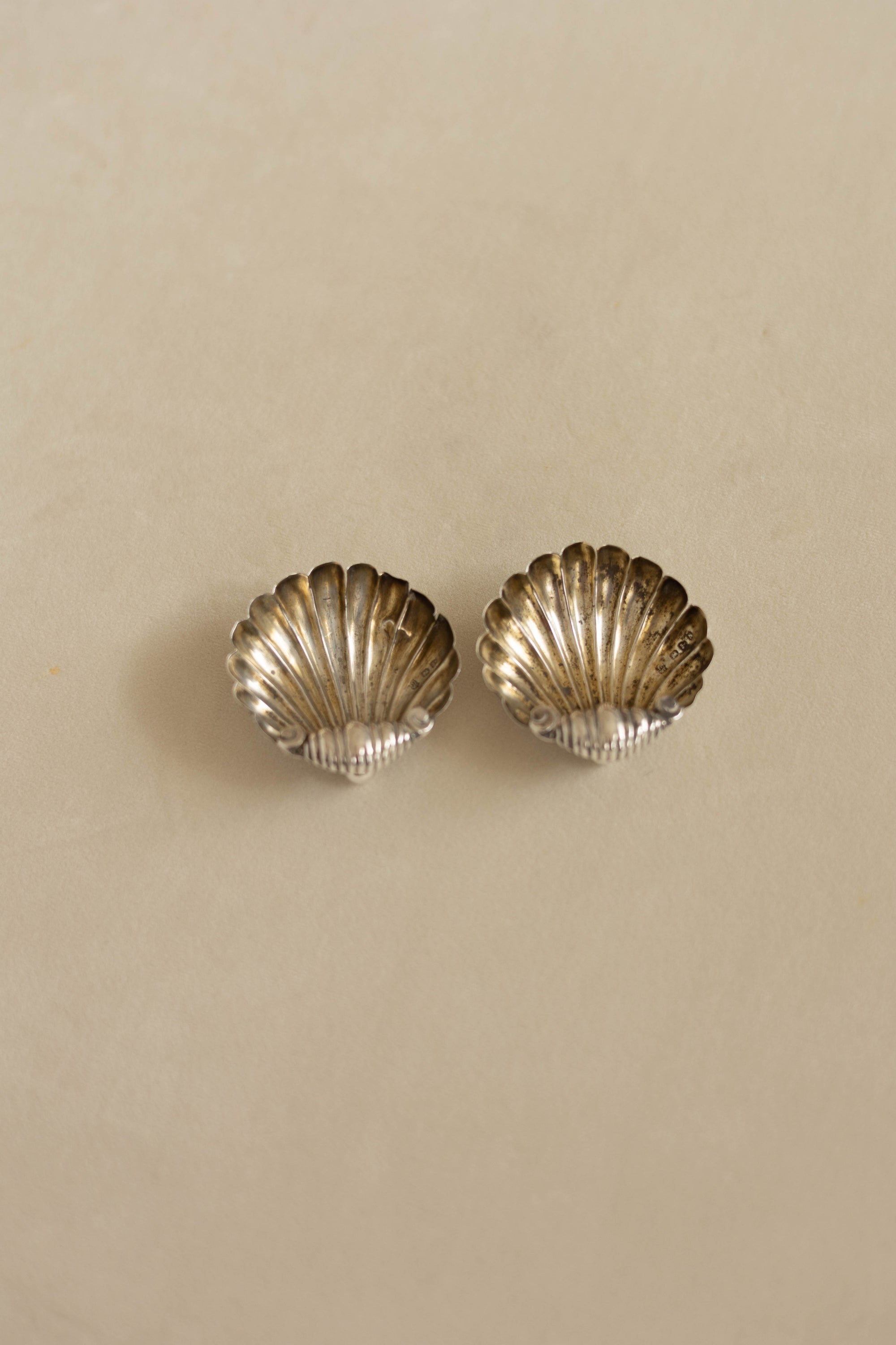 Victorian Pair of Solid Silver Shell shaped Salts